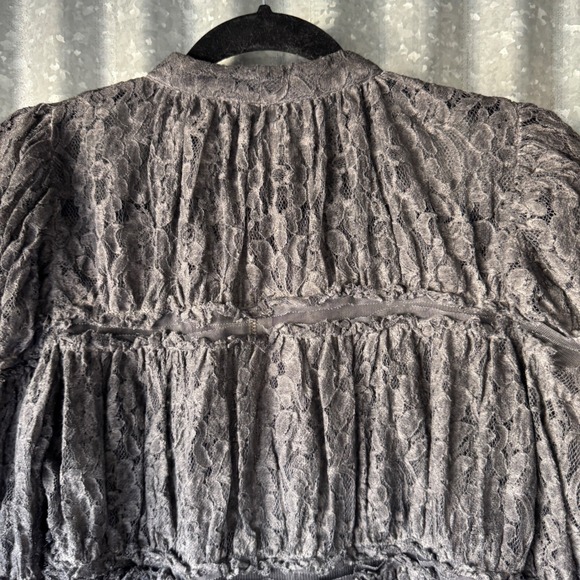 NWT Free People Grey Floral Lace Peplum Zip Up Jacket Puff Sleeve Boho Small NEW - Picture 11 of 15